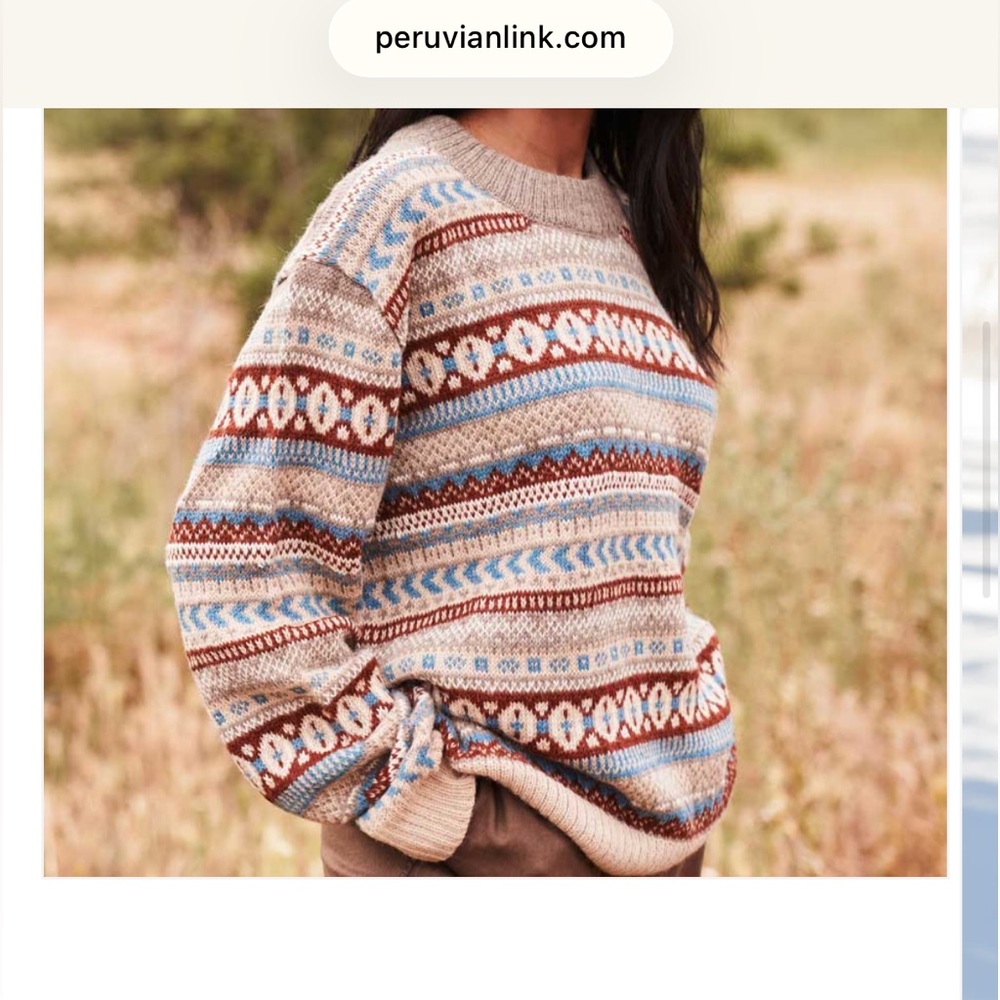 Peruvian Link Unisex Patterned Sweater - Blue, Brown, Cream